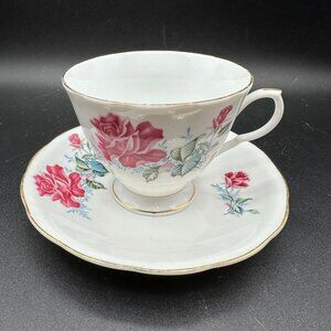 Vintage Tea Cup & Saucer  Porcelain Fine Bone China Floral Rose Yong Sheng